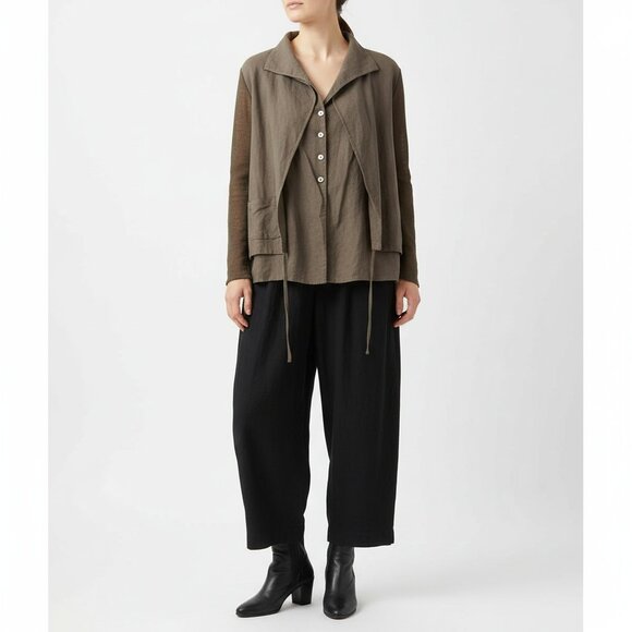 Crea Concept Linen Brown Button Front Layered Jacket Top 12 - Picture 9 of 9